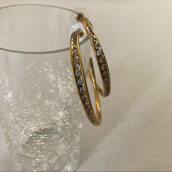Kendra Scott Selena Large Hoops Earrings Vintage Gold Sparkly White Zirconia $78 - Picture 13 of 17
